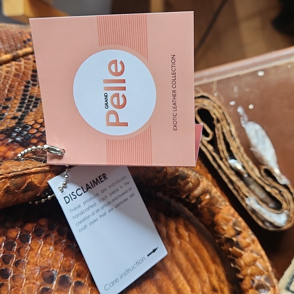 Grand Pelle Genuine Indonesian Python Satchel w/ Crossbody Strap, Natural Brown - Picture 2 of 14